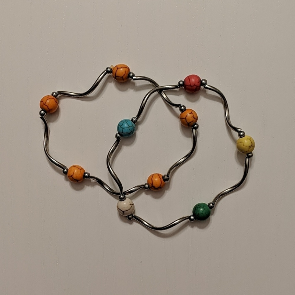 Colorful Beads & Silver Elastic Stackable Bracelet